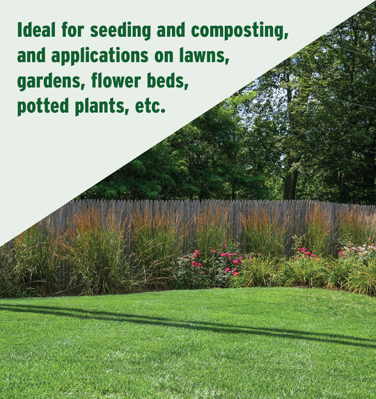 Green lawn and landscaping with callout on biochar use