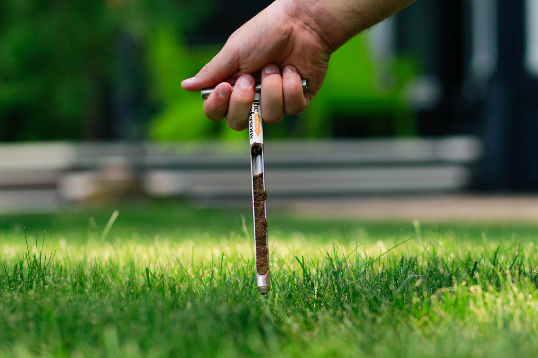 Soil test probe going into grass 