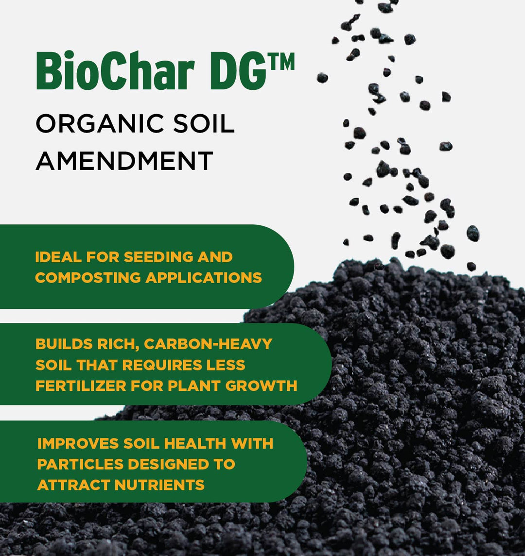 Pile of biochar dg with benefit callouts