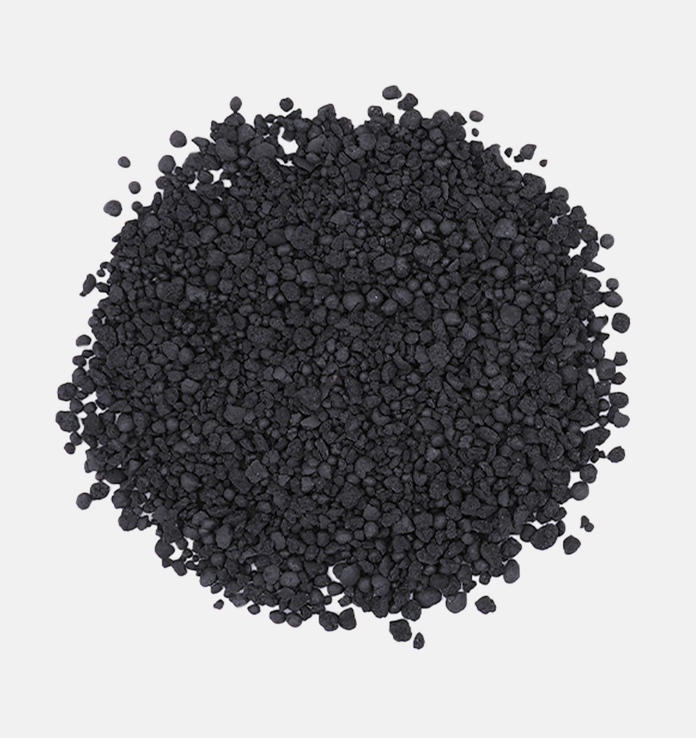 overhead view of a pile of biochar dg