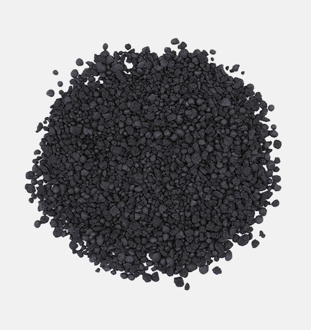 overhead view of a pile of biochar dg
